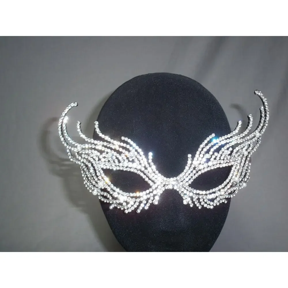rhinestone mask, silver mask, bridal halloween masquerade ball costume mask